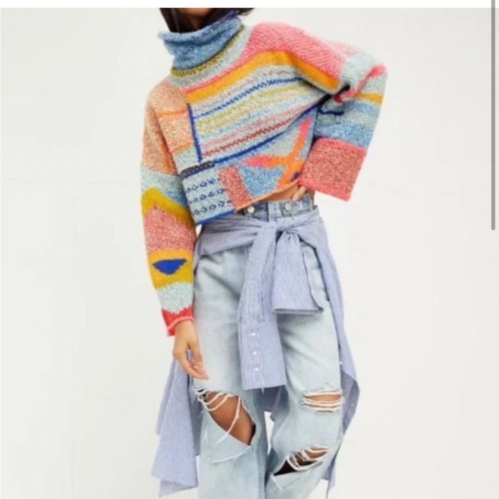 Free People Bring It On Cropped Turtleneck Sweater   Size Medium - Picture 2 of 10